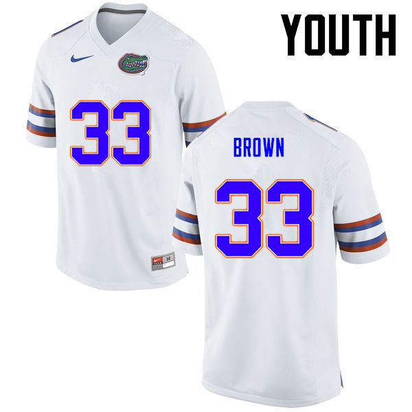 Youth Florida Gators #33 Mack Brown College Football Jerseys-White